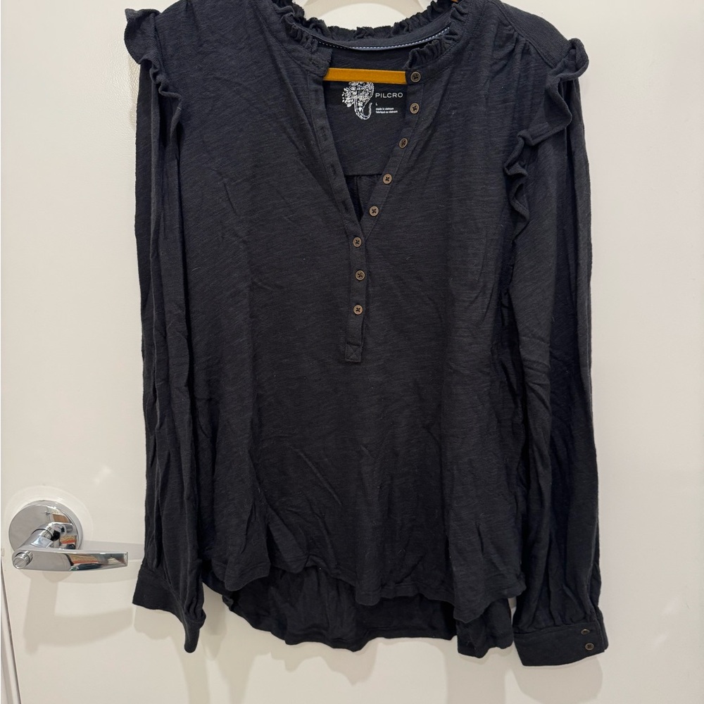 Pilcro Black Ruffled Button-Down Shirt - Picture 8 of 16